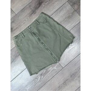 She + Sky Denim Zip Up Raw Hem Mini Skirt